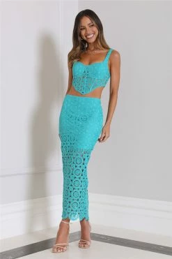 Hello Molly Pretty Shadows Crop Top Teal Sets & Co-ords