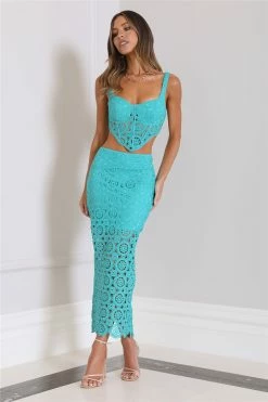 Hello Molly Pretty Shadows Crop Top Teal Sets & Co-ords