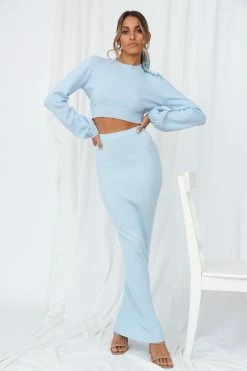 Hello Molly Private Matter Knit Midi Skirt Blue Skirts