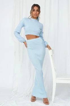 Hello Molly Private Matter Knit Midi Skirt Blue Skirts