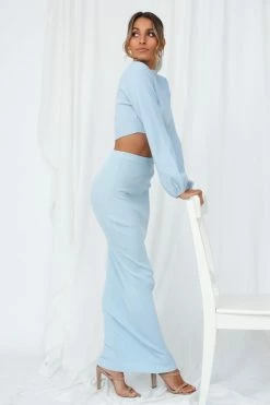 Hello Molly Private Matter Knit Midi Skirt Blue Skirts