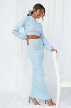 Hello Molly Private Matter Knit Midi Skirt Blue Skirts