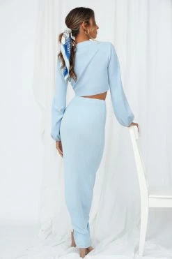 Hello Molly Private Matter Knit Midi Skirt Blue Skirts