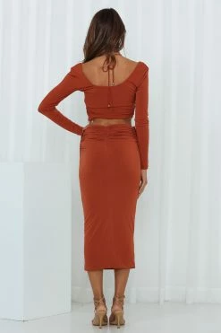 Hello Molly Walls Down Midi Skirt Chocolate