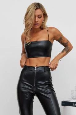 Hello Molly My Fiery Heart Faux Leather Crop Black