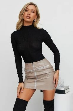 Hello Molly Hushed Words Faux Leather Skirt Brown