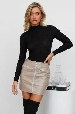 Hello Molly Hushed Words Faux Leather Skirt Brown