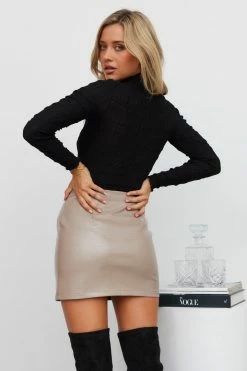Hello Molly Hushed Words Faux Leather Skirt Brown
