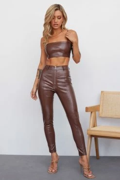 Hello Molly Got That Fire Faux Leather Pants Brown