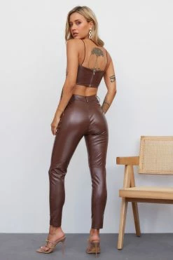 Hello Molly Got That Fire Faux Leather Pants Brown
