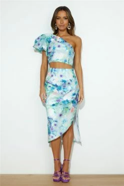 Hello Molly Skirts Painted View Midi Skirt Blue