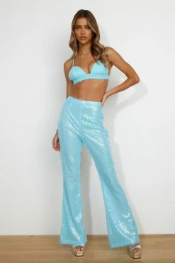 RUNAWAY The Sequin Pant Aqua Pants