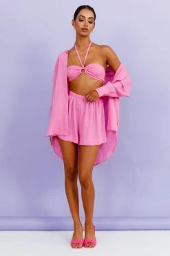 Hello Molly Sets & Co-ords Never Stop Me Crop Hot Pink