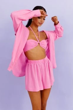 Hello Molly Sets & Co-ords Never Stop Me Crop Hot Pink