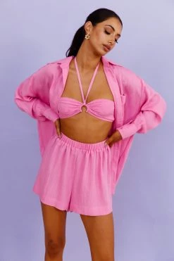 Hello Molly Sets & Co-ords Never Stop Me Crop Hot Pink