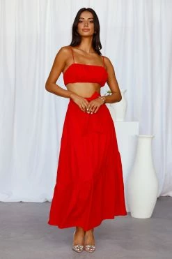 Hello Molly Our World Maxi Skirt Red Skirts