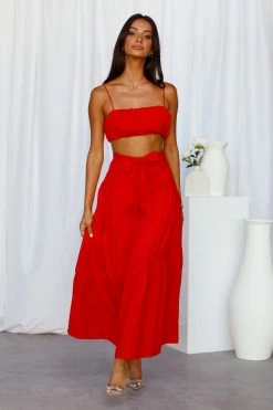 Hello Molly Our World Maxi Skirt Red Skirts