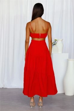 Hello Molly Our World Maxi Skirt Red Skirts