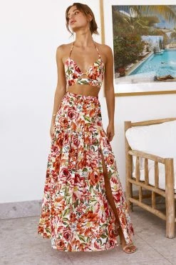 Seven Wonders The Label Sets & Co-ords SEVEN WONDERS Madeira Crop Top Orange Floral