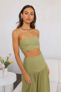 Hello Molly Call Me Away Crop Green Sets & Co-ords