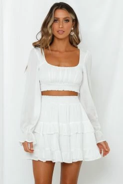 Hello Molly On Screen Crop Top White Sets & Co-ords